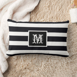 Elegant Monogram Initial Modern Chic Black & White Lumbar Pillow