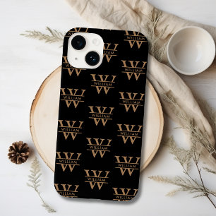 Elegant Monogram Initial Name Black Personalized iPhone 15 Case