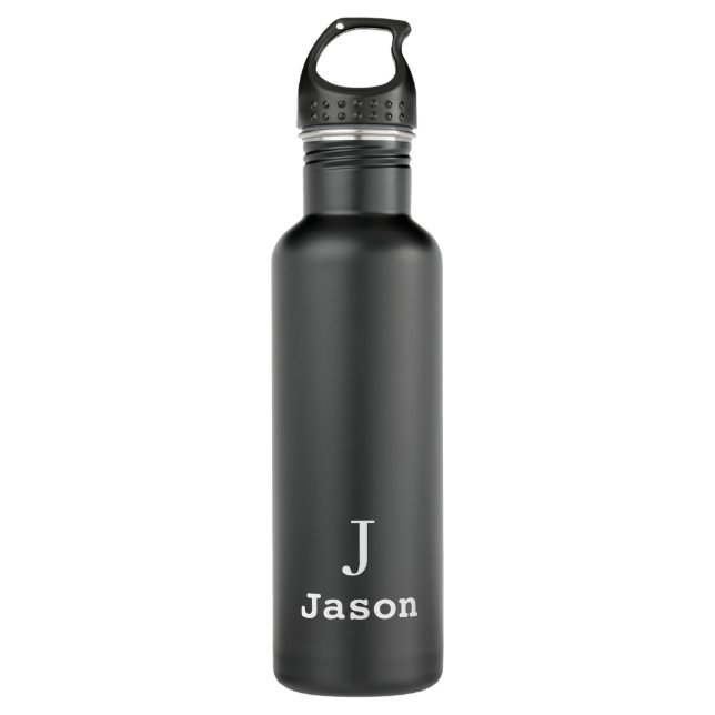 Elegant Monogram Initial Name Personalized Black 710 Ml Water Bottle (Front)