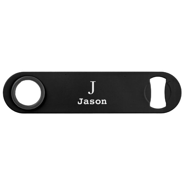 Elegant Monogram Initial Name Personalized Black Bar Key (Front (Horizontal))