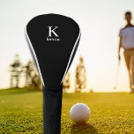 Elegant monogram initial name personalized black golf head cover<br><div class="desc">Modern simple masculine stylish gold accessories with black and white trendy typography (changeable colours).            Personalized gift for him: dad,  father,  husband,  son,  boyfriend,  groom,  best man,  groomsmen.</div>