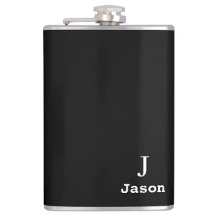 Elegant Monogram Initial Name Personalized Black Hip Flask