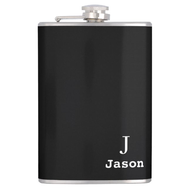 Elegant Monogram Initial Name Personalized Black Hip Flask (Front)