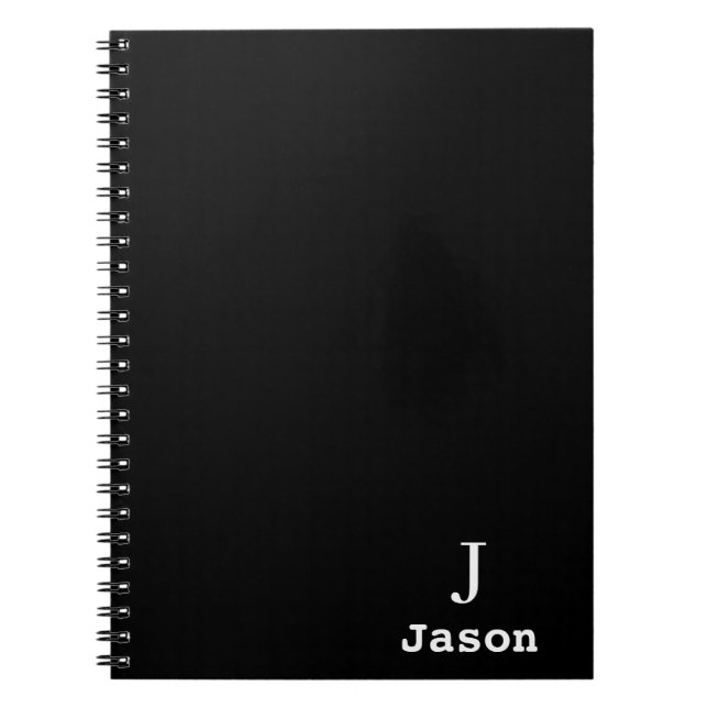 Elegant Monogram Initial Name Personalized Black Notebook (Front)