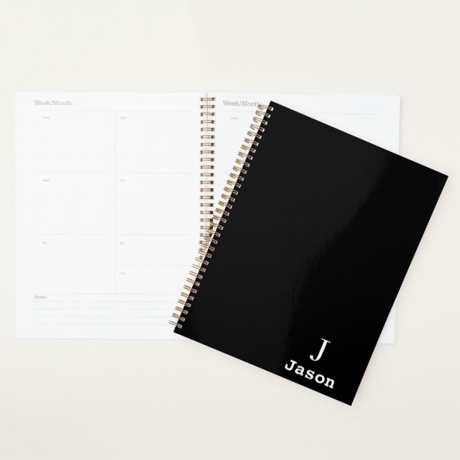 Elegant Monogram Initial Name Personalized Black Planner (Display)