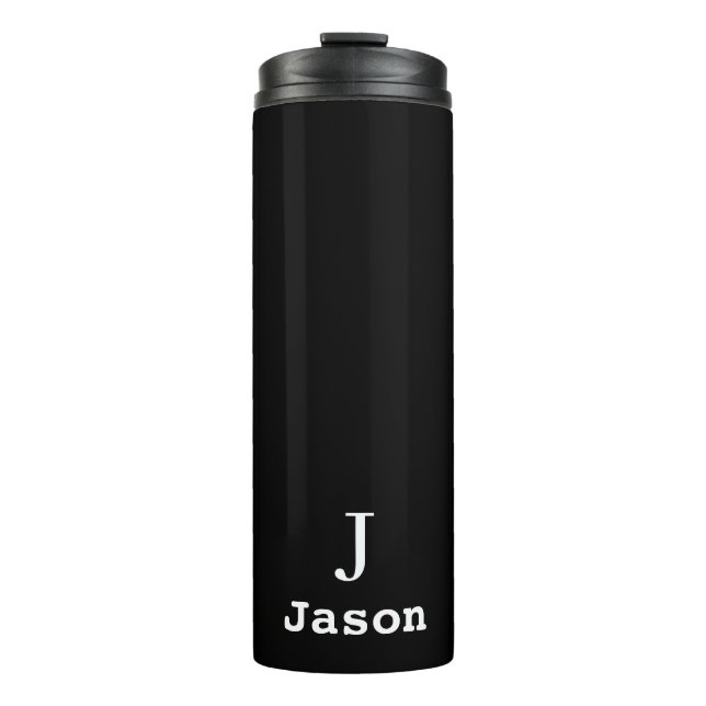 Elegant Monogram Initial Name Personalized Black Thermal Tumbler (Front)