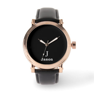 Elegant Monogram Initial Name Personalized Black Watch