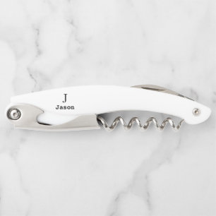 Elegant Monogram Initial Name Personalized White Corkscrew