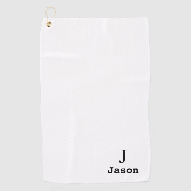 Elegant Monogram Initial Name Personalized White Golf Towel (Front)
