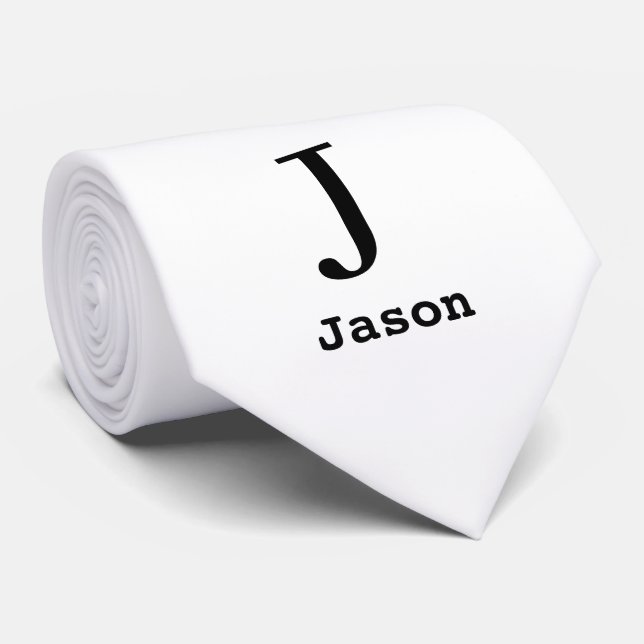 Elegant Monogram Initial Name Personalized White Tie (Rolled)
