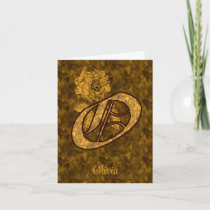 Elegant Monogram Initial O Gold Peony Personalized Note Card