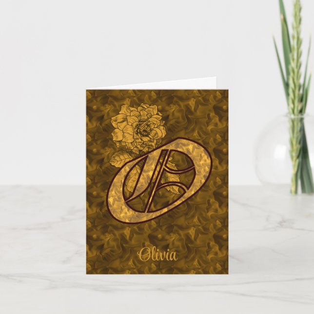 Elegant Monogram Initial O Gold Peony Personalized Note Card (Front)