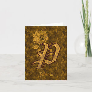 Elegant Monogram Initial P Gold Peony Personalized Note Card
