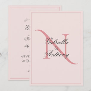 Elegant Monogram Initial Pink Wedding Invitation