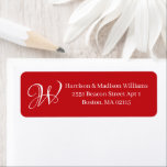 Elegant Monogram initial red custom Return Address<br><div class="desc">Elegant custom Monogram,  Initial,  red and white classic simple chic Return Address labels.
Fully customizable white text,  red background.
Great for Christmas and the holidays.</div>