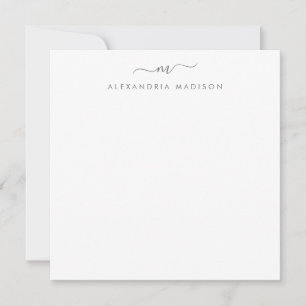 Elegant Monogram Initial Silver Grey Stationery Card