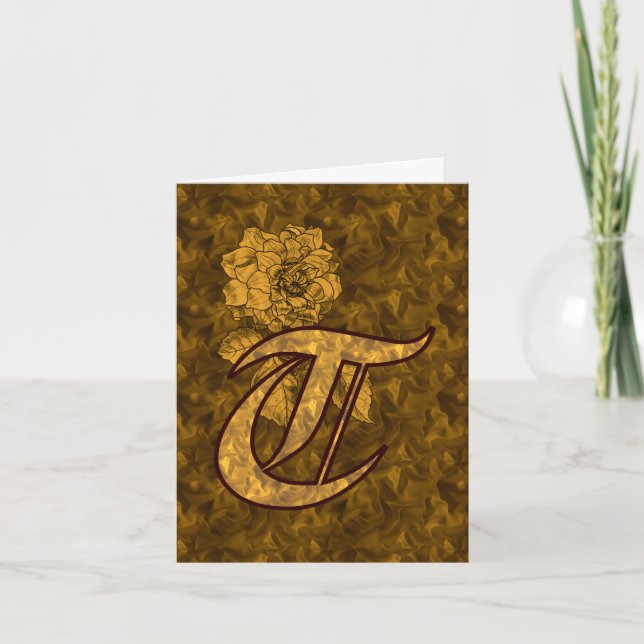 Elegant Monogram Initial T Gold Peony Personalized Note Card (Front)