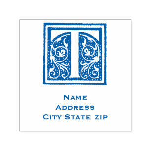 : Elegant Monogram Initial "T" Medieval Manuscript Self-inking Stamp