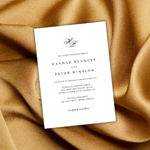 Elegant Monogram Initial White & Black Wedding Invitation