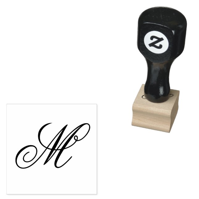 Elegant Monogram Initial Wood Art Rubber Stamp (Stamped)
