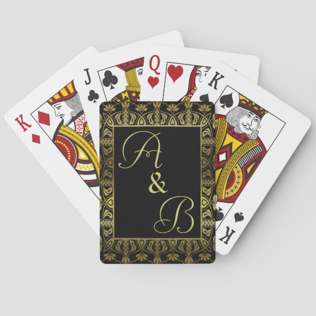 elegant monogram initialled playing cards deck gol (Back)
