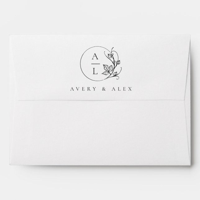 Elegant Monogram Initials Black White Wedding Envelope (Back (Top Flap))