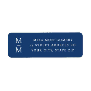 Elegant monogram initials dark blue return address