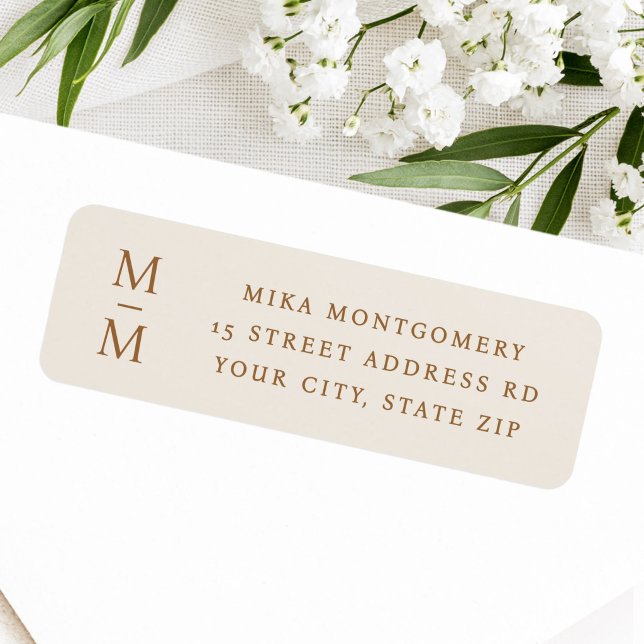 Elegant monogram initials light tan return address (Elegant monogram initials light tan return address label)