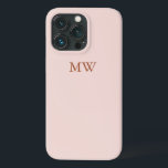 Elegant monogram initials minimalist blush pink iPhone 13 pro case<br><div class="desc">Elegant custom name or monogram initials blush pink solid plain colour feminine iPhone case. Minimalist,  simple,  modern,  stylish design.
Dusty rose customizable serif text on blush pink solid plain colour background.</div>