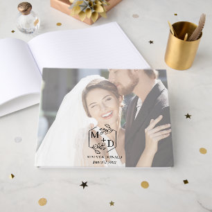 Elegant Monogram Initials Modern Wedding Photo Guest Book