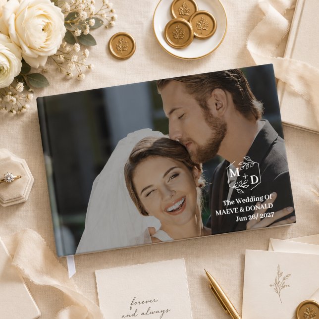 Elegant Monogram Initials Modern Wedding Photo Guest Book (Elegant Monogram Initials Modern Wedding Photo Guest Book)