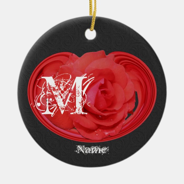 Elegant Monogram Initials Rose Personalized Ceramic Ornament (Front)
