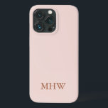 Elegant monogram initials stylish chic blush pink iPhone 13 pro case<br><div class="desc">Elegant custom name or monogram initials blush pink solid plain colour feminine iPhone case. Minimalist,  simple,  modern,  stylish design.
Dusty rose customizable serif text on blush pink solid plain colour background.</div>