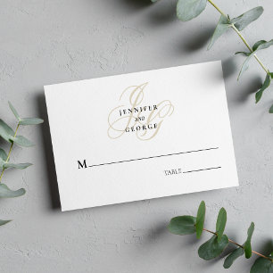 Elegant monogram initials white gold wedding place card
