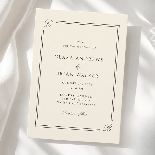 Elegant Monogram Ivory Border Wedding Invitation (Elegant Monogram Ivory Border Wedding Invitation)