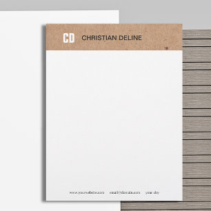 Elegant Monogram Kraft White Modern Minimalist Letterhead