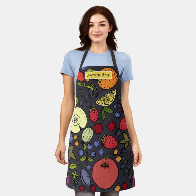 Elegant monogram l Cute colourful fruit pattern Apron (Worn)