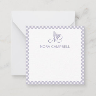 Elegant Monogram Lavender Gingham Personalized Card