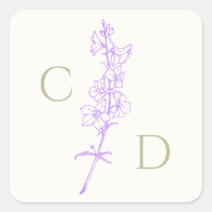 Elegant Monogram  Lavender Larkspur Floral  Square Sticker