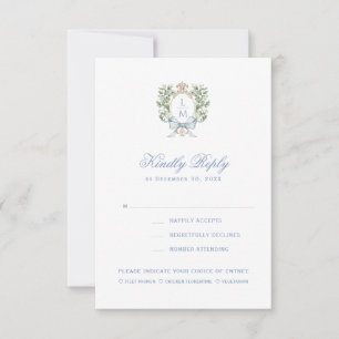 Elegant Monogram Leaf Crest w/ Bow RSVP Card