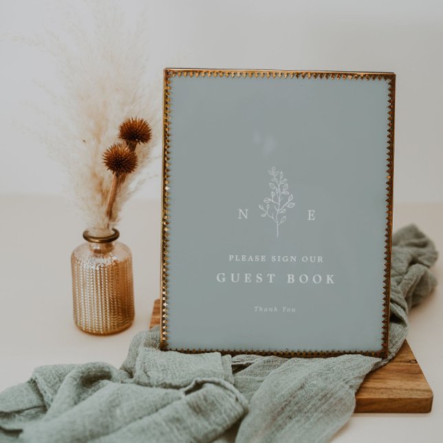 Elegant Monogram Leaf Sage Guest Book Wedding Sign (Creator Uploaded)