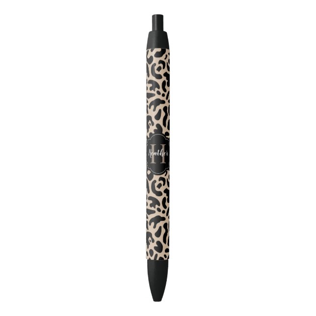 Elegant Monogram Leopard Print Black Ink Pen (Front Vertical)