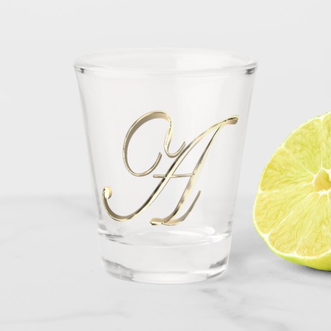 Elegant Monogram Letter A Faux Gold Chic Shot Glass (Front)