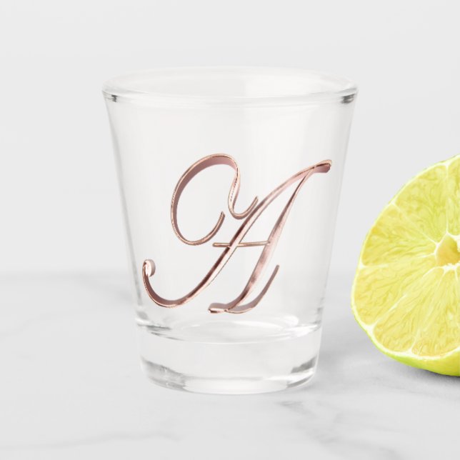 Elegant Monogram Letter A Faux Rose Gold Chic Shot Glass (Front)
