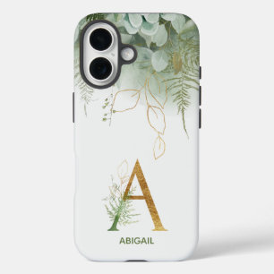 Elegant Monogram Letter A Greenery iPhone 16 Case