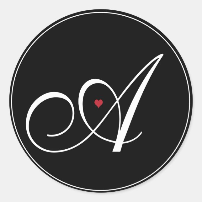 Elegant Monogram Letter A with heart Classic Round Sticker (Front)