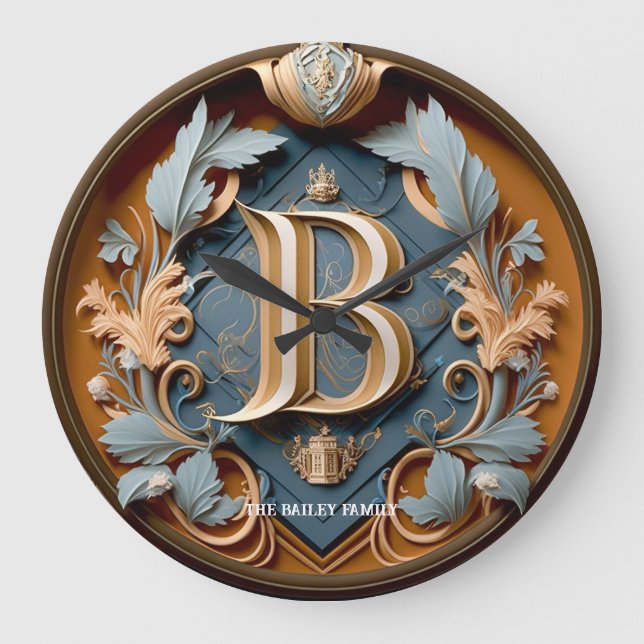 Elegant monogram letter B Royal Family Name Large Clock (Front)