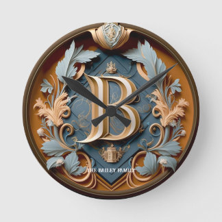 Elegant monogram letter B Royal Family Name Large  Round Clock