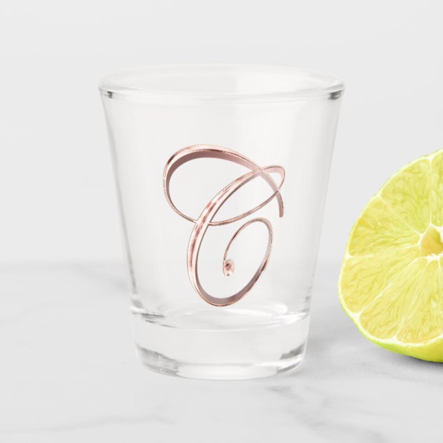 Elegant Monogram Letter C Faux Rose Gold Chic Shot Glass (Front)