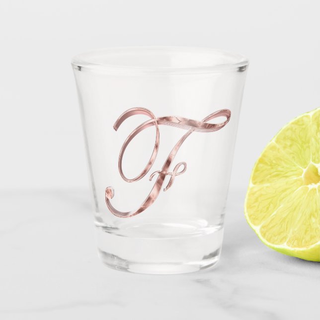 Elegant Monogram Letter F Rose Gold Chic Shot Glass (Front)